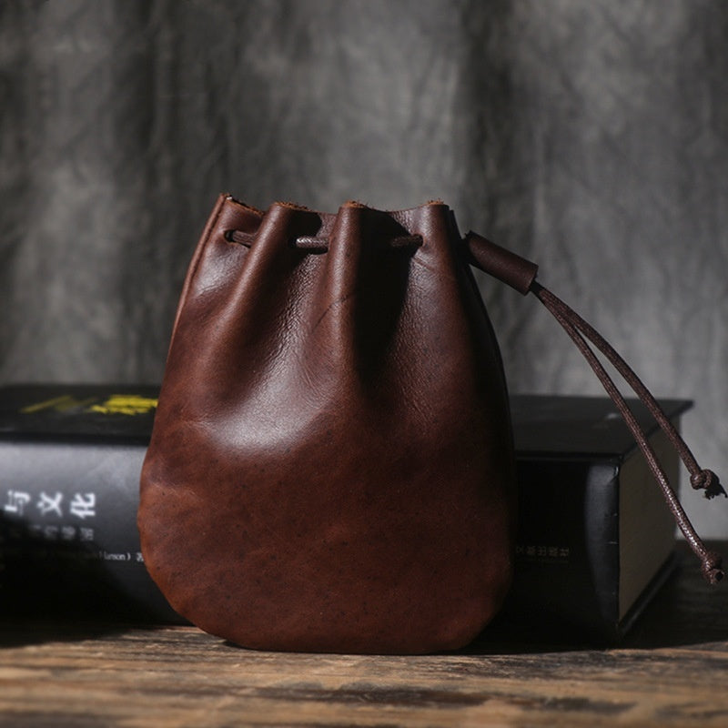 Vintage Cowhide Drawstring Bundle Wallet - Genuine Leather Wallet That Also Holds Your Dreams