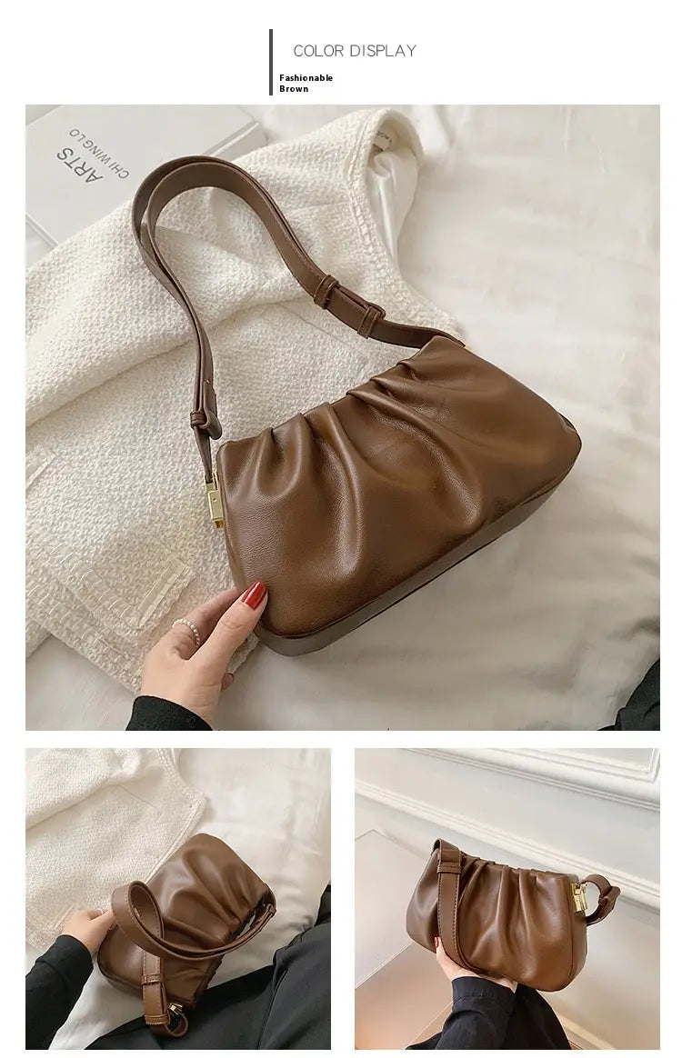 Pleated Cloud Bag Underarm Leather Shoulder Messenger in Multiple Colors