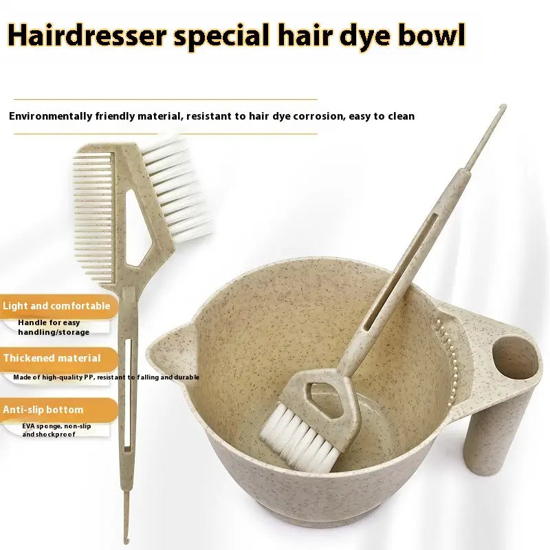 Hair Dye Straw Bowl Set with Brush for Salon Coloring