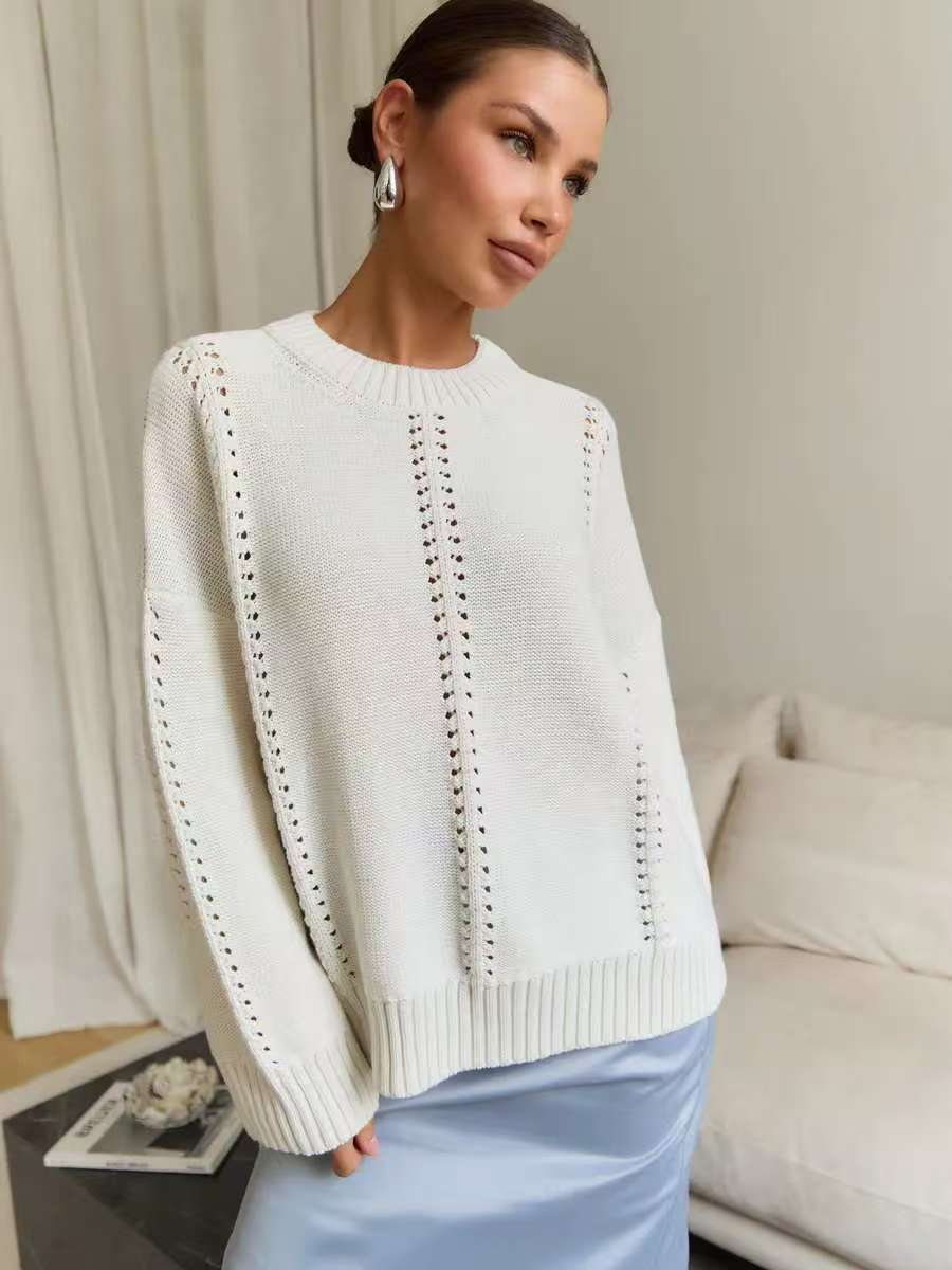 Cashmere Acrylic Pullover Sweater for Women in Milky White Gray Blue Green