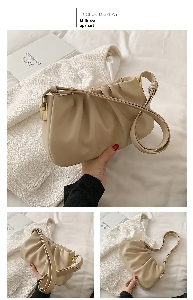 Pleated Cloud Bag Underarm Leather Shoulder Messenger in Multiple Colors