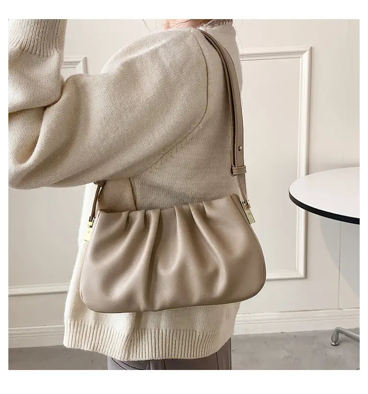 Pleated Cloud Bag Underarm Leather Shoulder Messenger in Multiple Colors