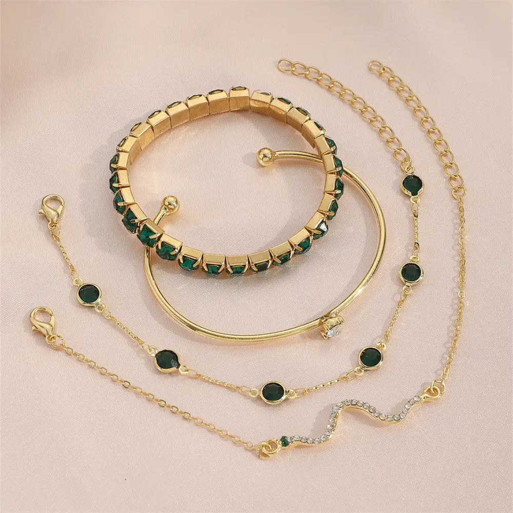 Fashion Green Grandmother Diamond Snake Style Alloy Bracelet Set