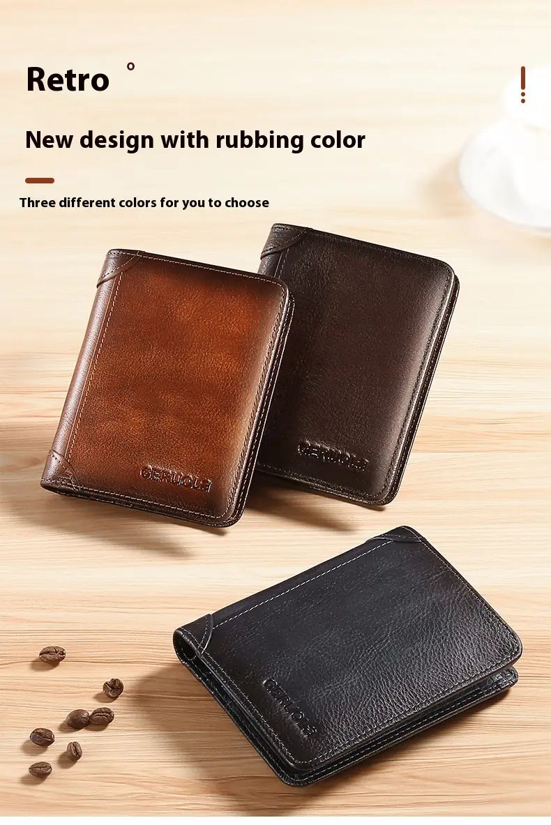Genuine Leather Wallet with Contrasting Colors and Card Slots