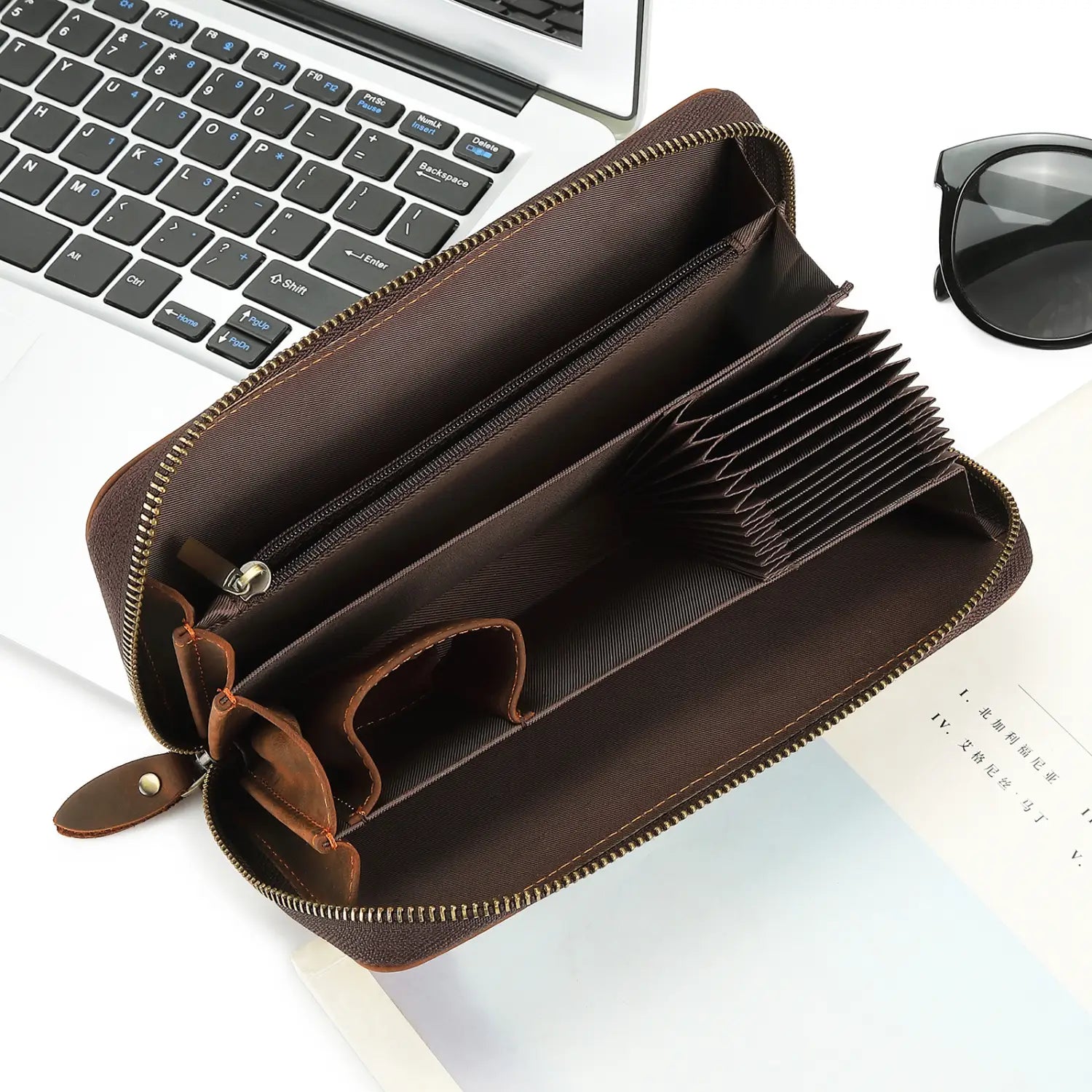 Leather Cowhide Grab Bag Wallet with Multiple Compartments