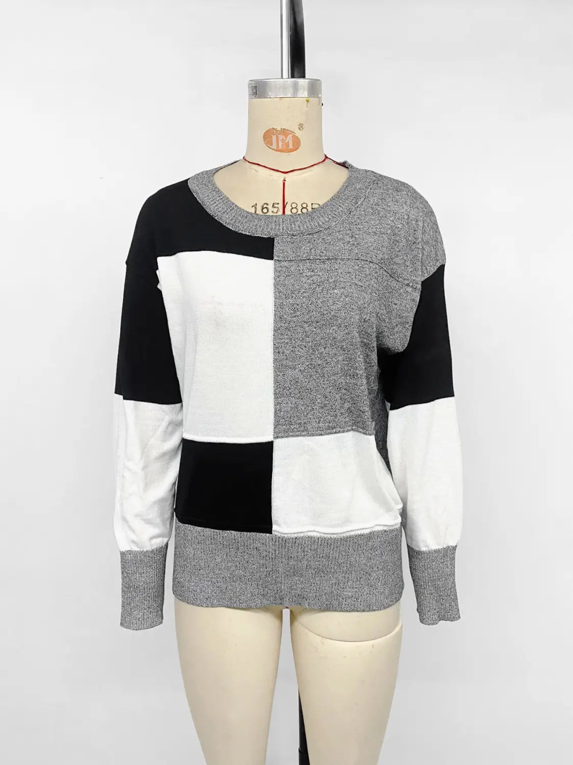 Contrast Color Pullover Persian Stretch Wool Gray Knit Sweater S M L