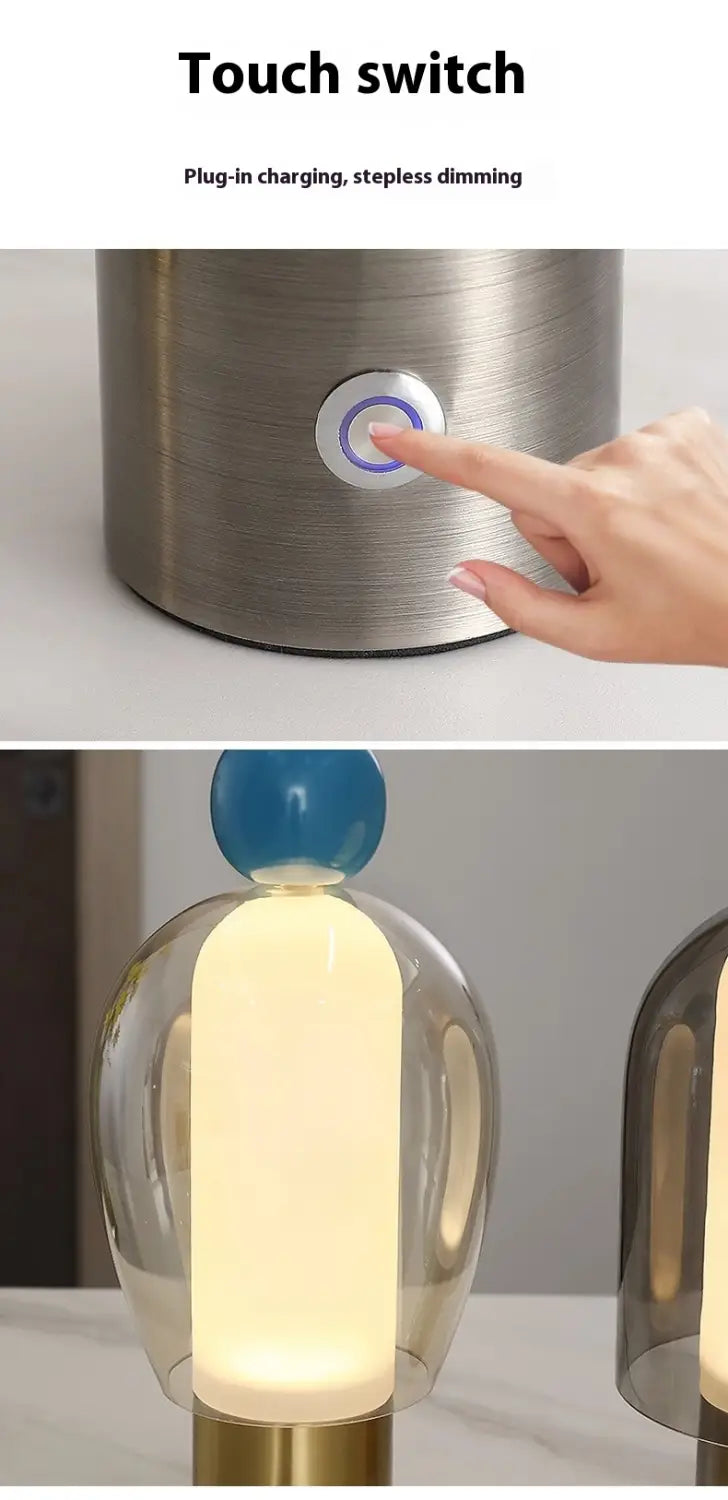 Nordic Modern Glass Charging Table Lamp with Geometric Design in Multiple Colors