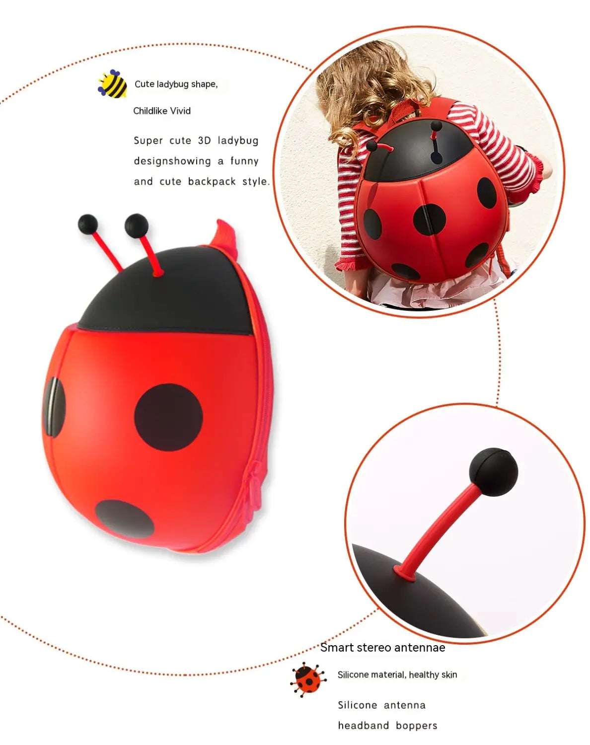 Cute Ladybug Backpack Children’s Schoolbag Cartoon