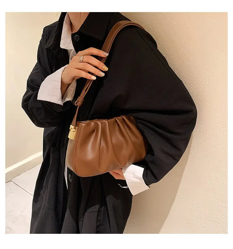 Pleated Cloud Bag Underarm Leather Shoulder Messenger in Multiple Colors