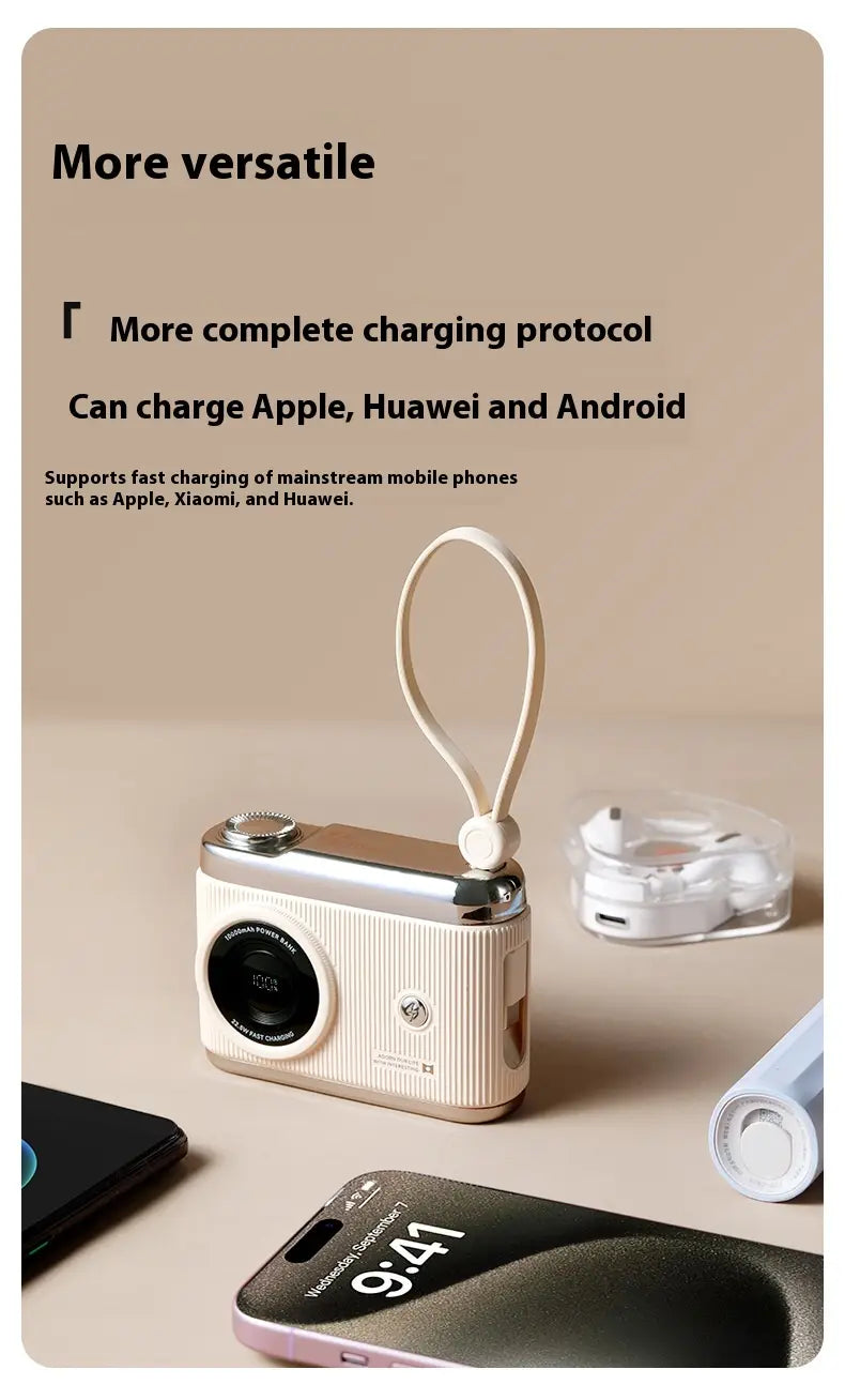 Large Capacity Mobile Power Supply with Cable Fast Charge in Beige Pink Brown