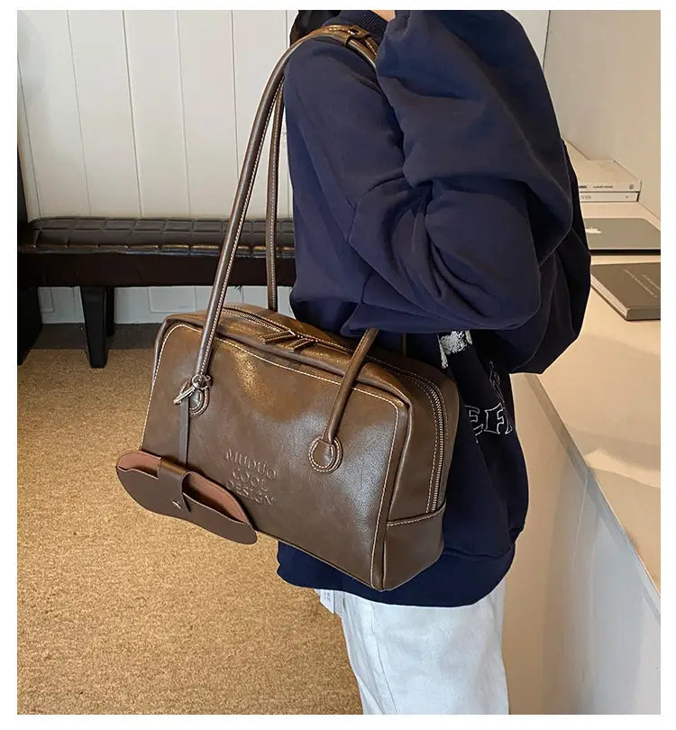 Casual Tote Bag Retro Fashion Polyester Cotton Brown and Red