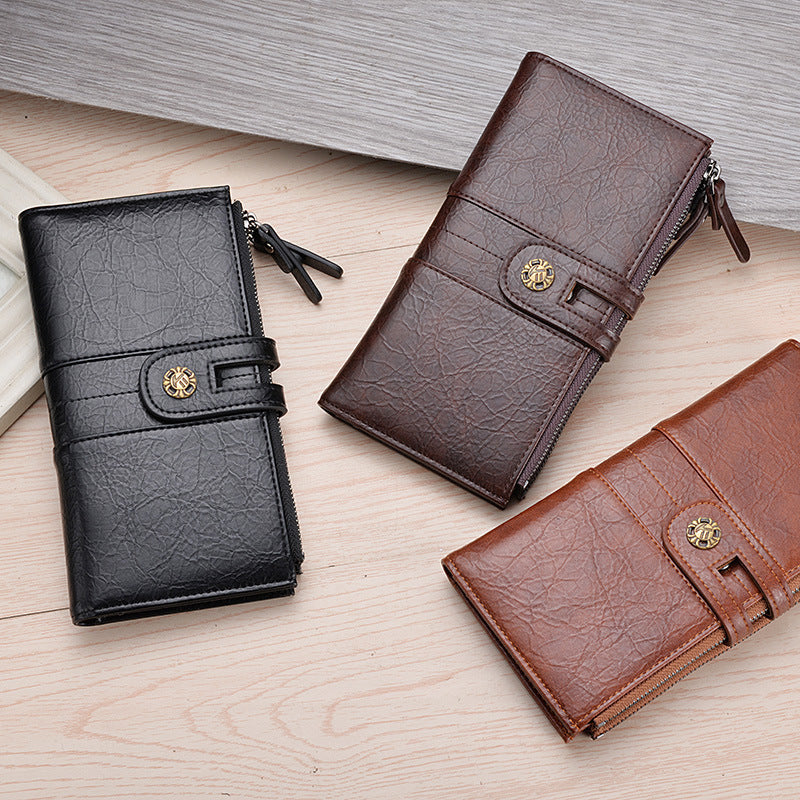 Men’s Wallet Pu Long Wallet Retro Hand Phone Bag Buckle - For Wallets with Style Bring Your Cash and Phone