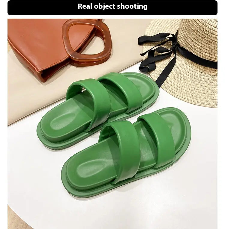 Black Sheepskin Flat Heel Slippers with Rubber Foam Sole