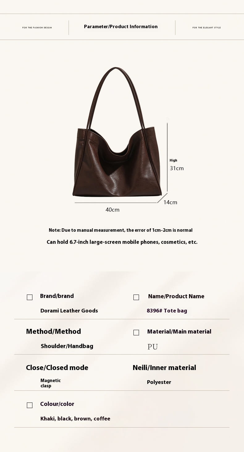 Casual Soft Leather Retro Style Commuter Shopping Shoulder Bag