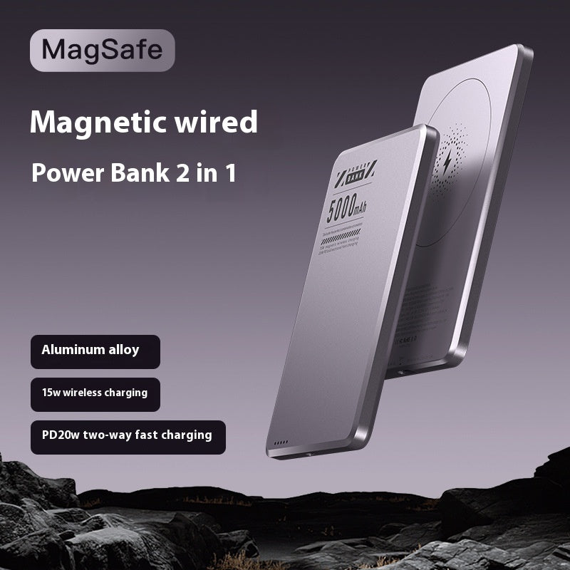 Aluminum Alloy Ultra-thin Double Pop-up Window Creative Magnetic Fast Charging Small Light Power Digital Display Mobile