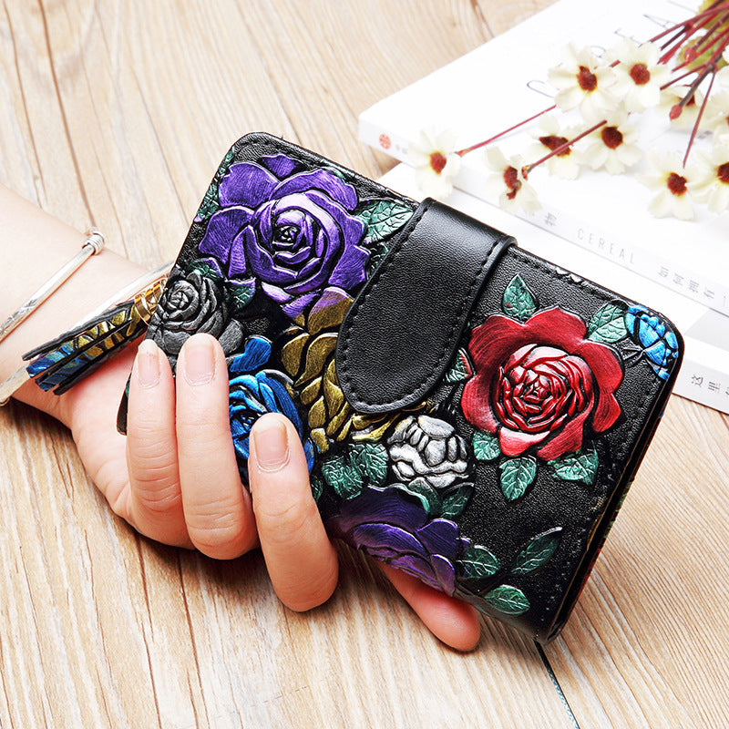 Fashion Women’s Leather Wallet Short - Chic Wallet That Blooms Like Your Style Fantasy