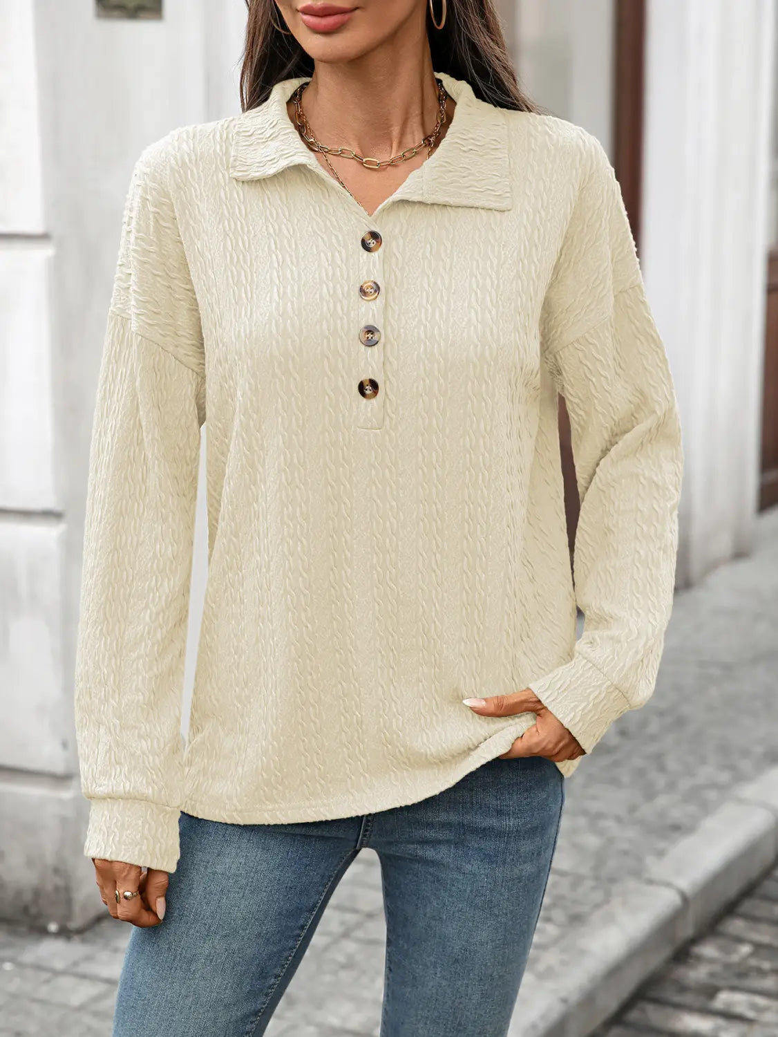 Luźna guzika pullover bluzka dla kobiet wygodna top roboczy