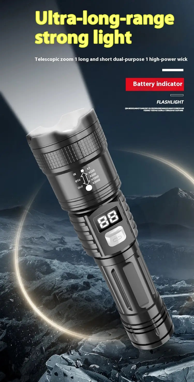 Super Bright 5W Digital Display Flashlight with Zoom Power and Overcharge Protection
