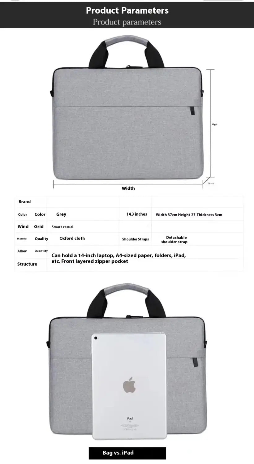 Gray Oxford Laptop Bag with Breathable Polyester Lining and Sewing Thread