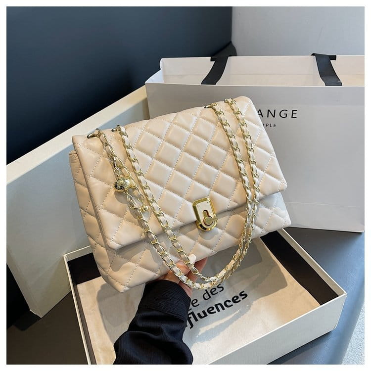 Large Capacity Shoulder Bag in Black or White with Diamond Embroidery Thread