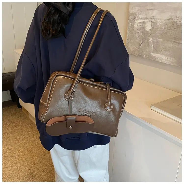 Casual Tote Bag Retro Fashion Polyester Cotton Brown and Red