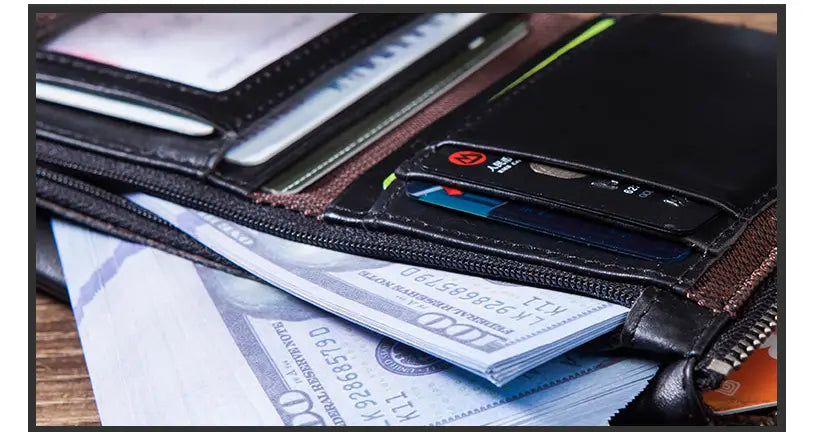 Leather Cortex Wallet with Double Zipper Buckle and Secure Internal Compartments