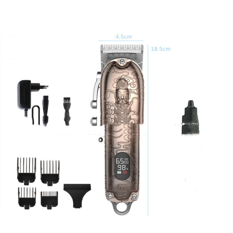 Cortadora de cabello eléctrica de batería de litio con hoja de cerámica embosada retro