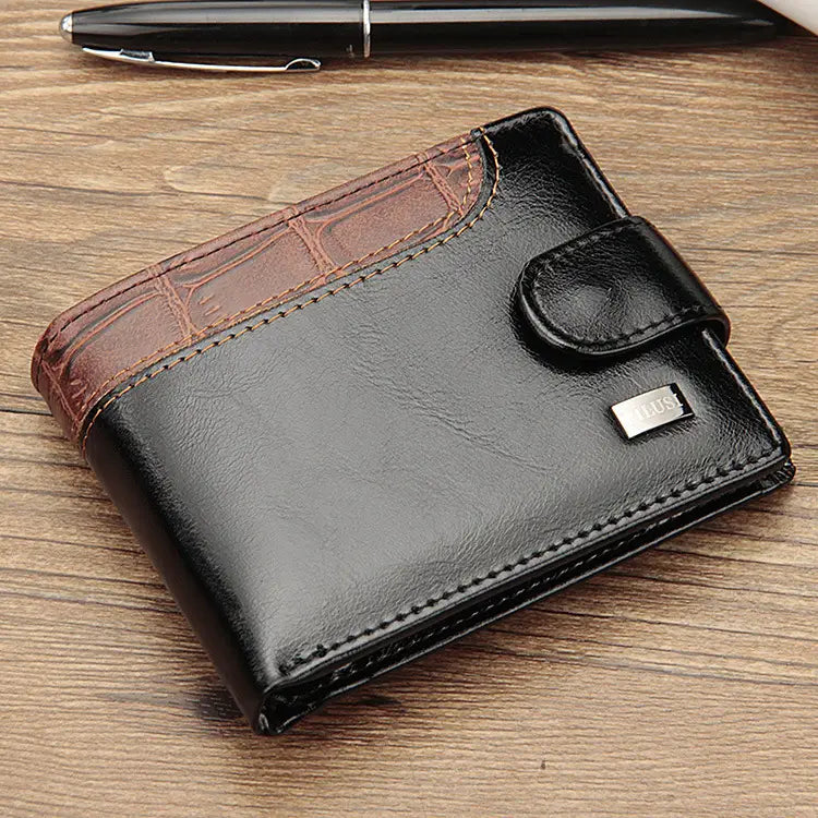 PU Leather Buckle Short Wallet with Multiple Compartments