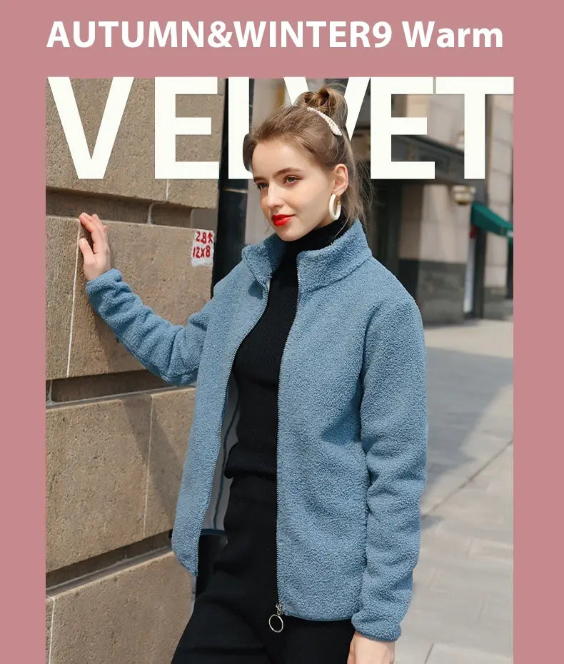 Women’s Polar Fleece Jacket Long Sleeve Solid Color Cozy Polyester Pullover