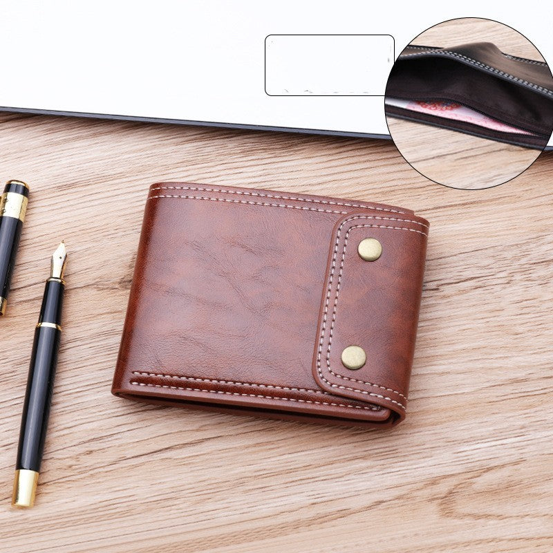 Button Purse Short Men’s Money Clip Oil Wax Leather - Button Purse Short Men’s Wallet for Wallet Aficionados