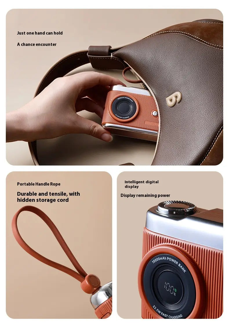 Large Capacity Mobile Power Supply with Cable Fast Charge in Beige Pink Brown