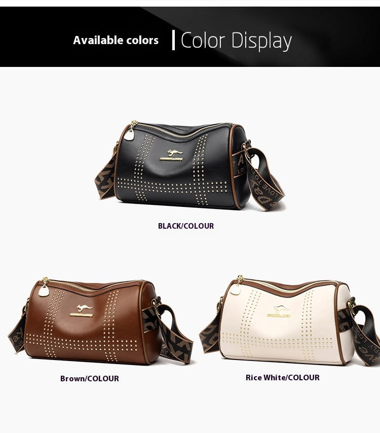 Color Contrast Patchwork Rivet Crossbody Bag with Soft Leather Shoulder Strap