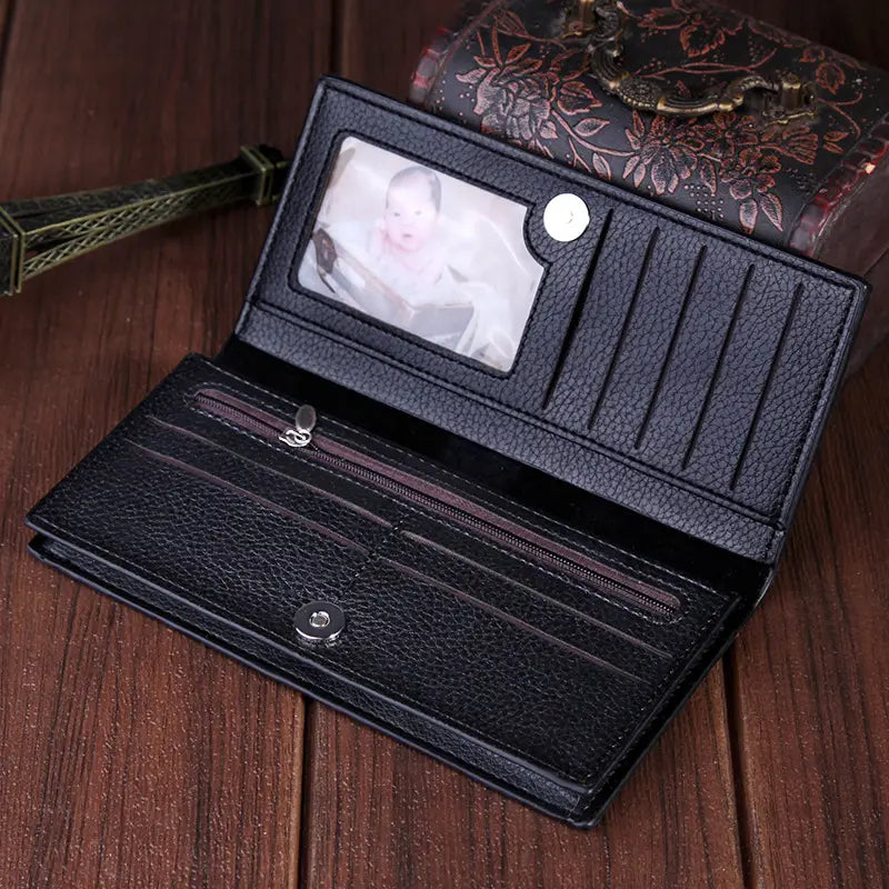 United States PU Leather Wallet with Long Zipper and Multiple Compartments