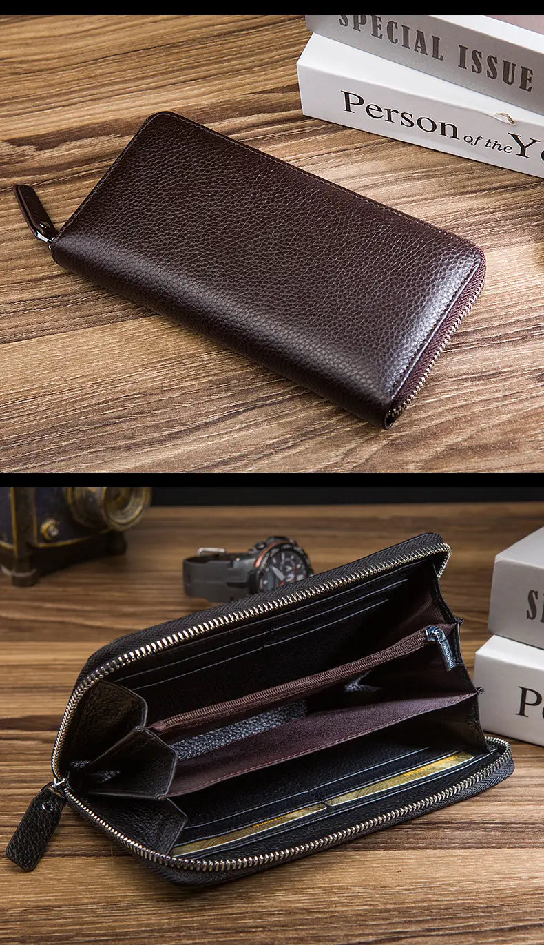 Leather Cortex Cowhide Coin Purse with Zipper and Multiple Compartments