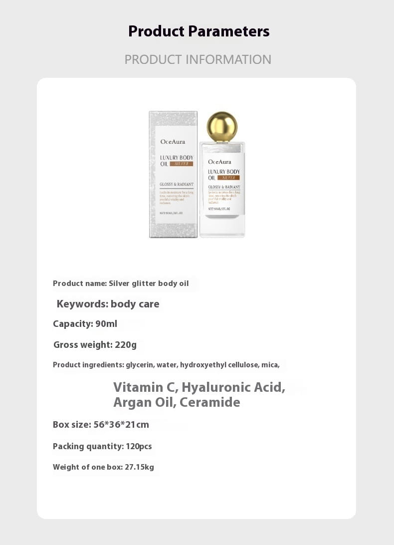 Glitter Body Oil for Massage Treatment Rose Silver Gold 90ml Export Only