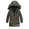 Boys Large Fur Collar Padded Warm Cotton Jacket - Green