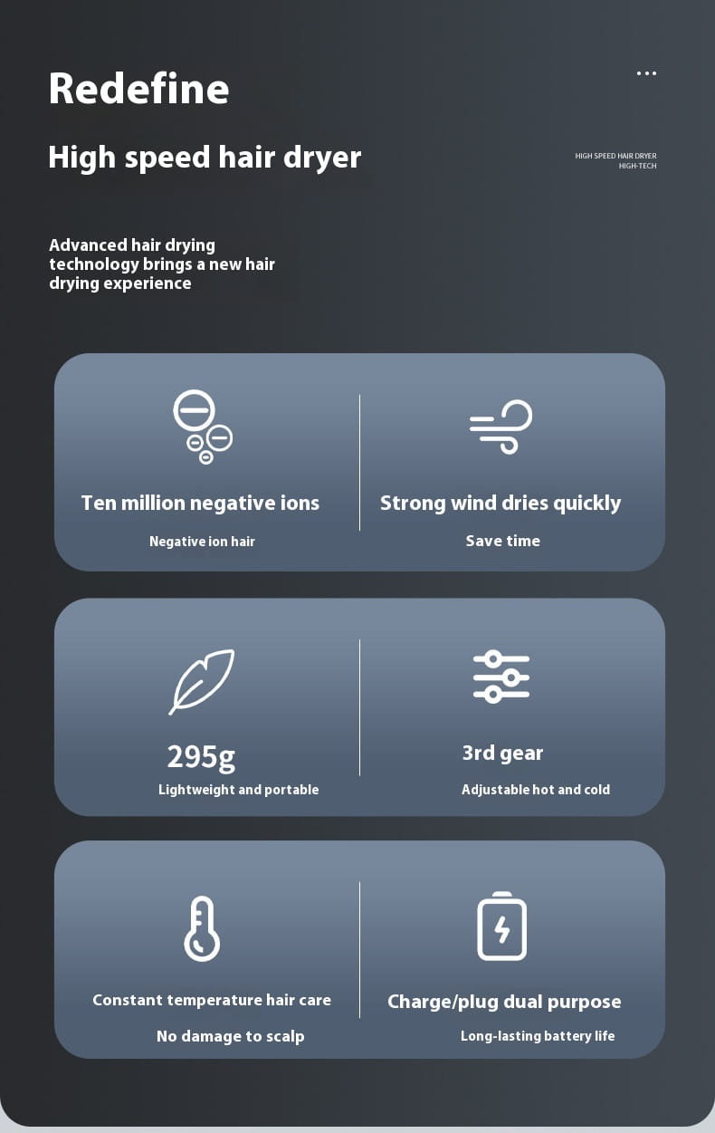 Wireless Hair Dryer with Anion Rechargeable Technology for Dormitory