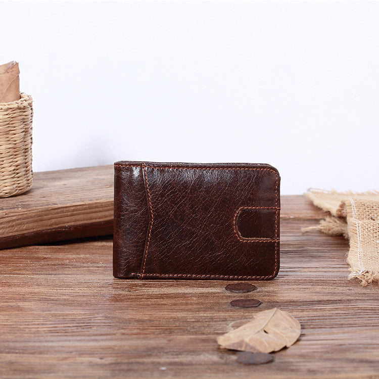 Men’s Short Leather Oil Wax Wallet Card Holder - Wallets for Men Who Don’t Like Bulges in Pockets