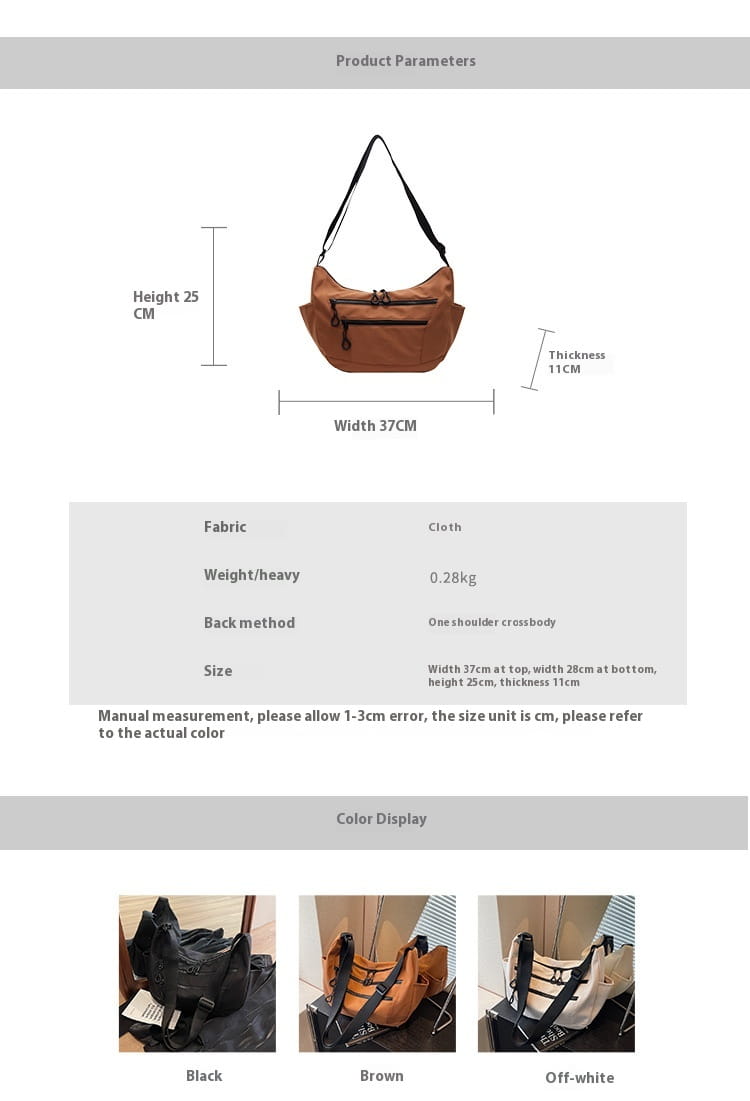 Lerret dumpling pose medium crossbody veske med glidelåslomme for kvinner