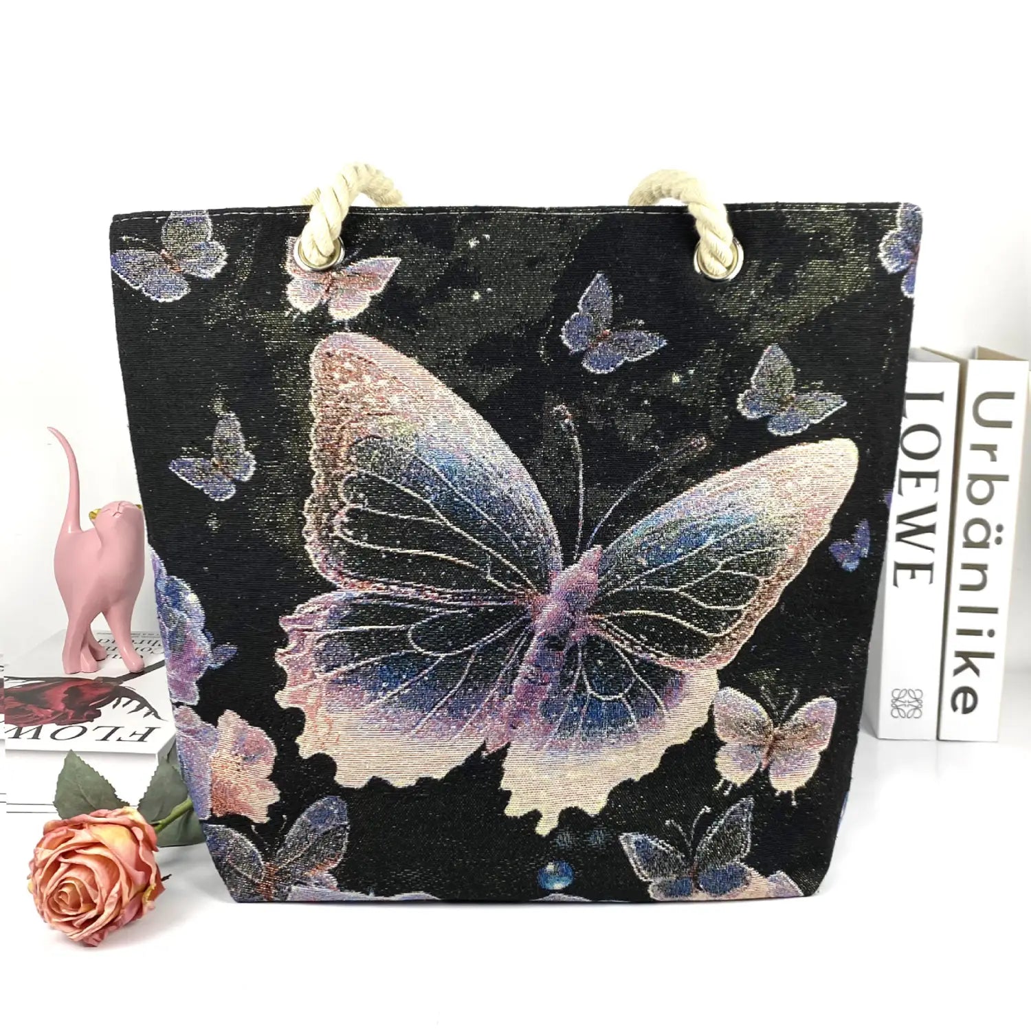 Fantasy Purple Butterfly Silk Embroidered Handbag for Travel and Leisure