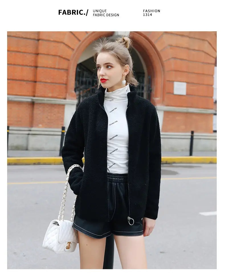 Women’s Polar Fleece Jacket Long Sleeve Solid Color Cozy Polyester Pullover