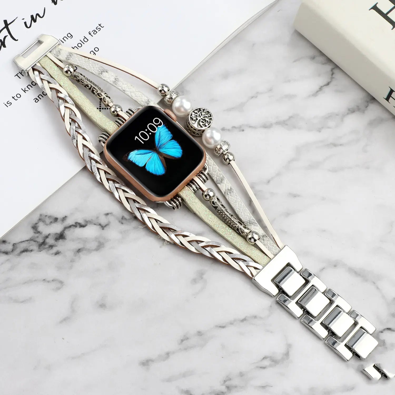 Vintage Metal Leather Watch Strap for Apple Smart Wrist Jewelry