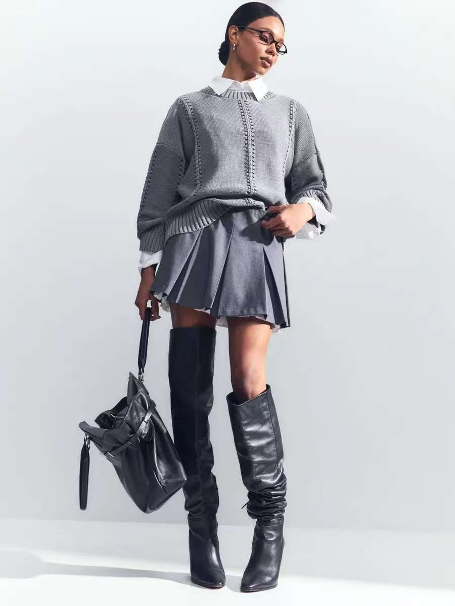 Cashmere Acrylic Pullover Sweater for Women in Milky White Gray Blue Green