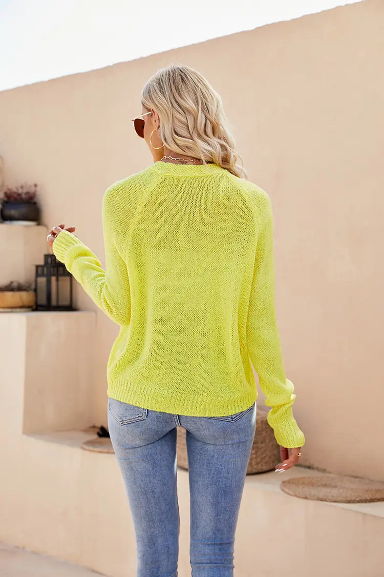 Yellow or Pink Knitted Cardigan Womens Button Up Lightweight Sweater S-XL