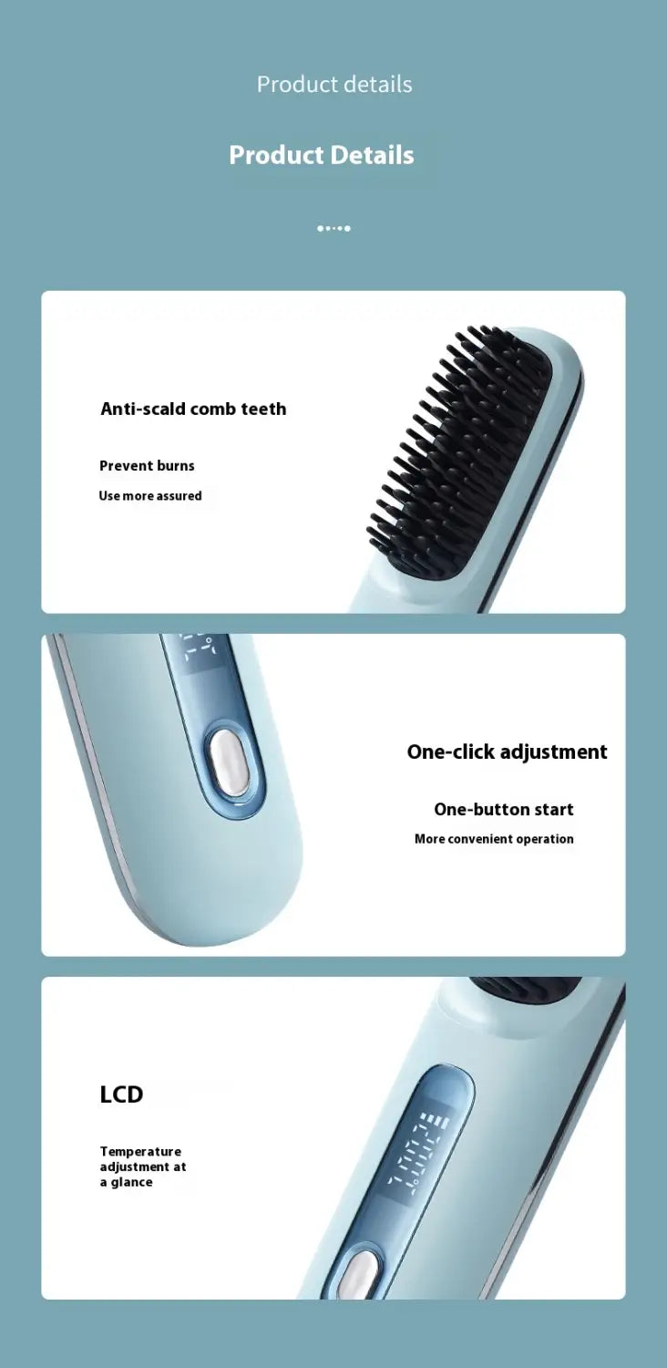 Rechargeable Ceramic Heating Electric Comb Hair Straightener with Long Battery Life