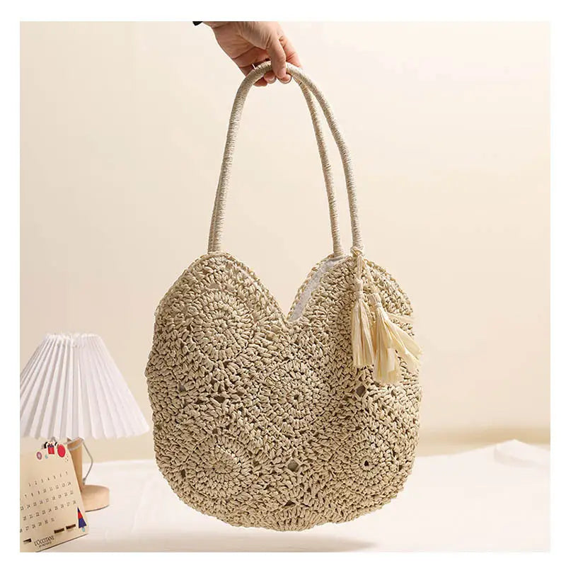 Plaid Grandma Style Tassel Woven Shoulder Bag Soft Medium Purse for Women