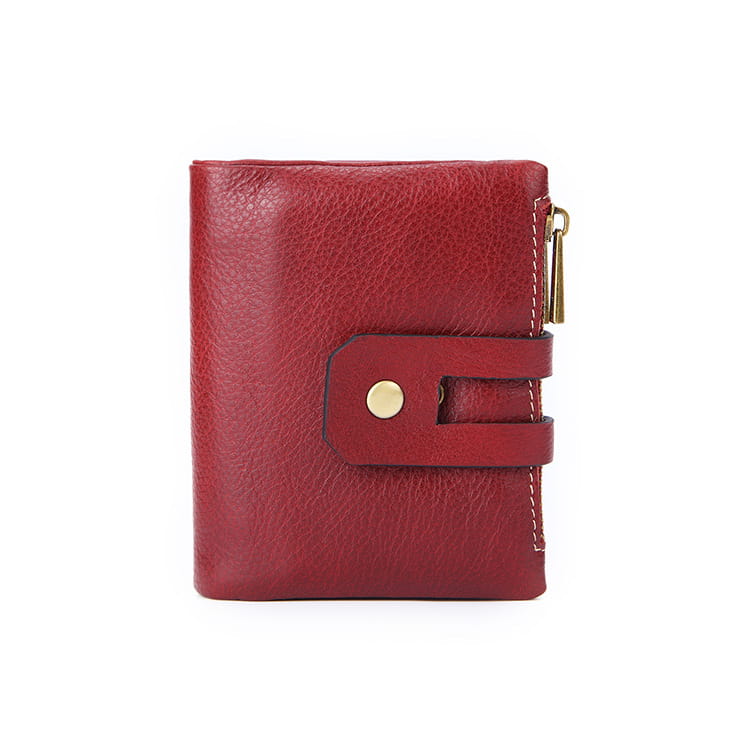 Unisex Leather Wallet with Zipper Closure in Retro Wine Red Green Black Brown
