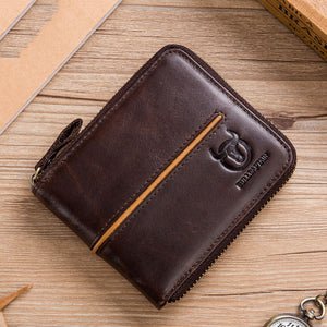 Genuine Leather Men’s Horizontal Multi-card Zipper - Cool Wallet for Men Who Love Zippers and Cards