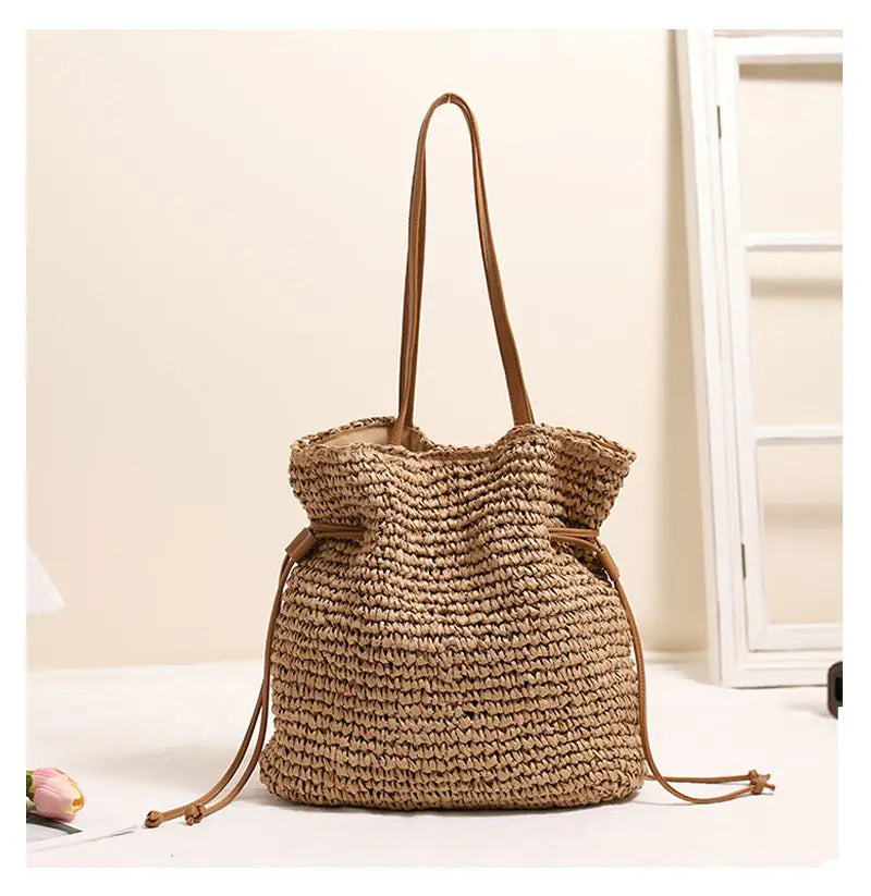 Straw Lucky Borse Coffee Color Medium Spalla con tasca del telefono