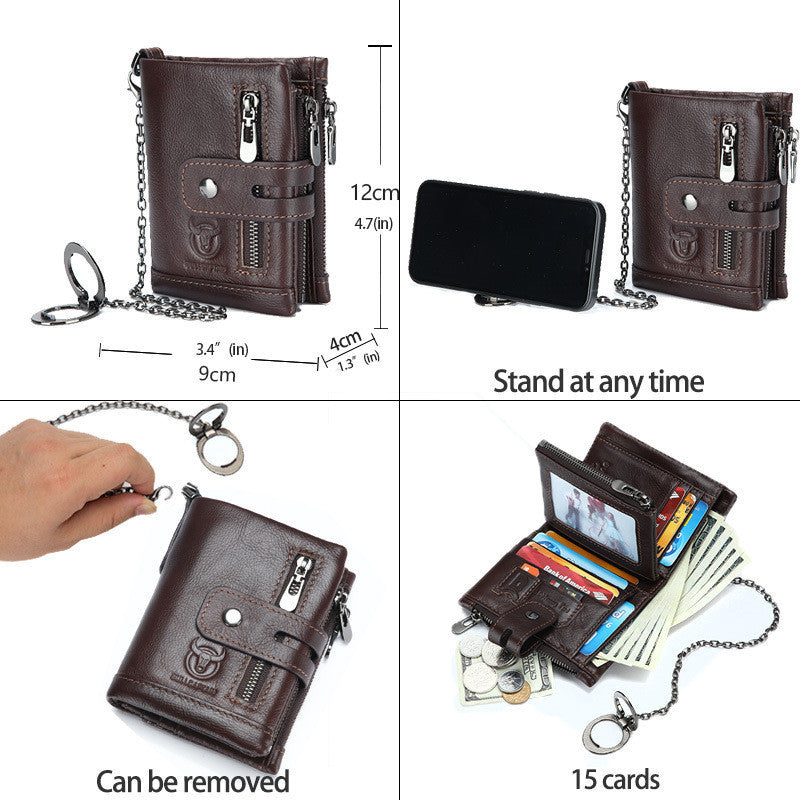 Leather Mobile Phone Holder Wallet Multi-function Anti-theft Chain - Stylish Leather Wallet with Ribbon Gift Box